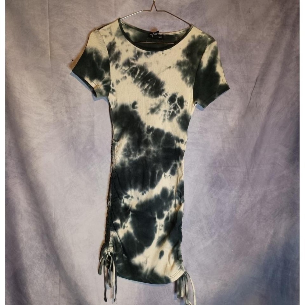 Streetwear Society Tie Dye Ribbed Ruched Bodycon Dress Short Sleeve NWT